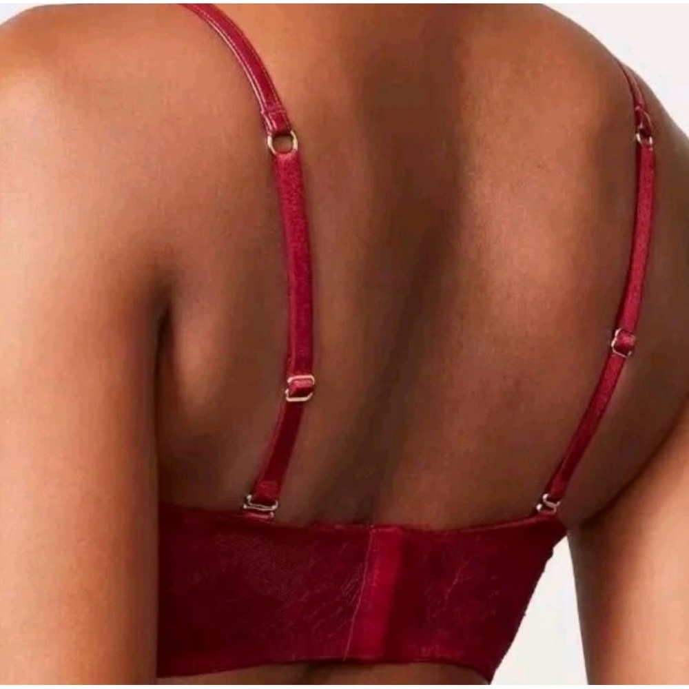 Victoria's Secret Very Sexy Faux Leather Strapless Bra Red w/Straps 32DD Lace - Picture 6 of 7